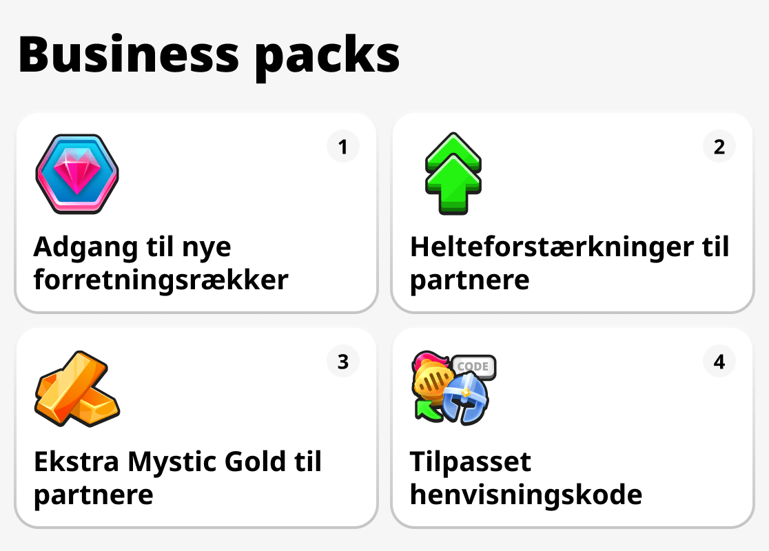 Hvad er business packs i Mystique Fusion