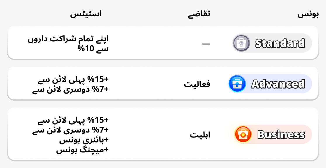 پارٹنر پروگرام کی حیثیتیں