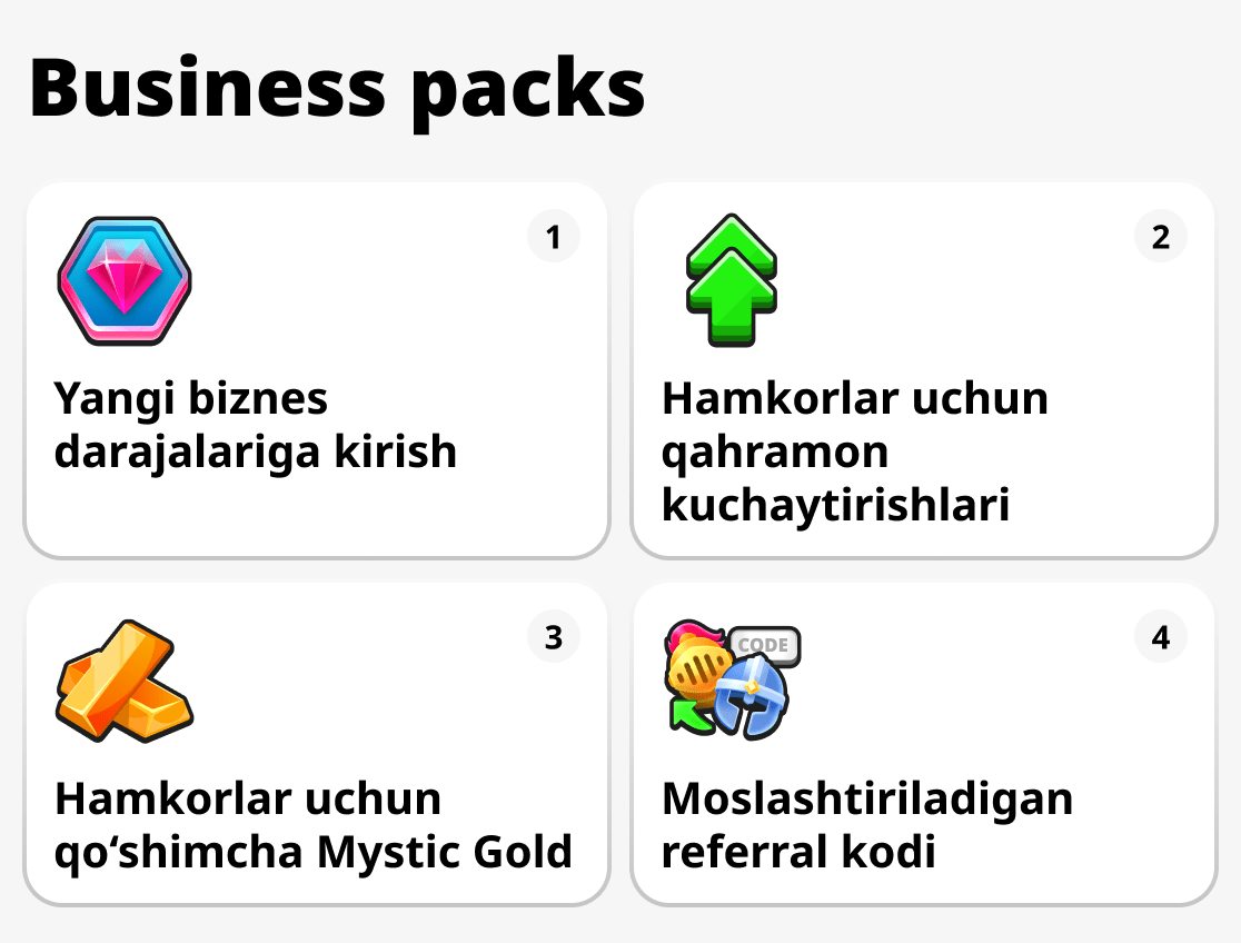 Mystique Fusion'да business pack'лар нима