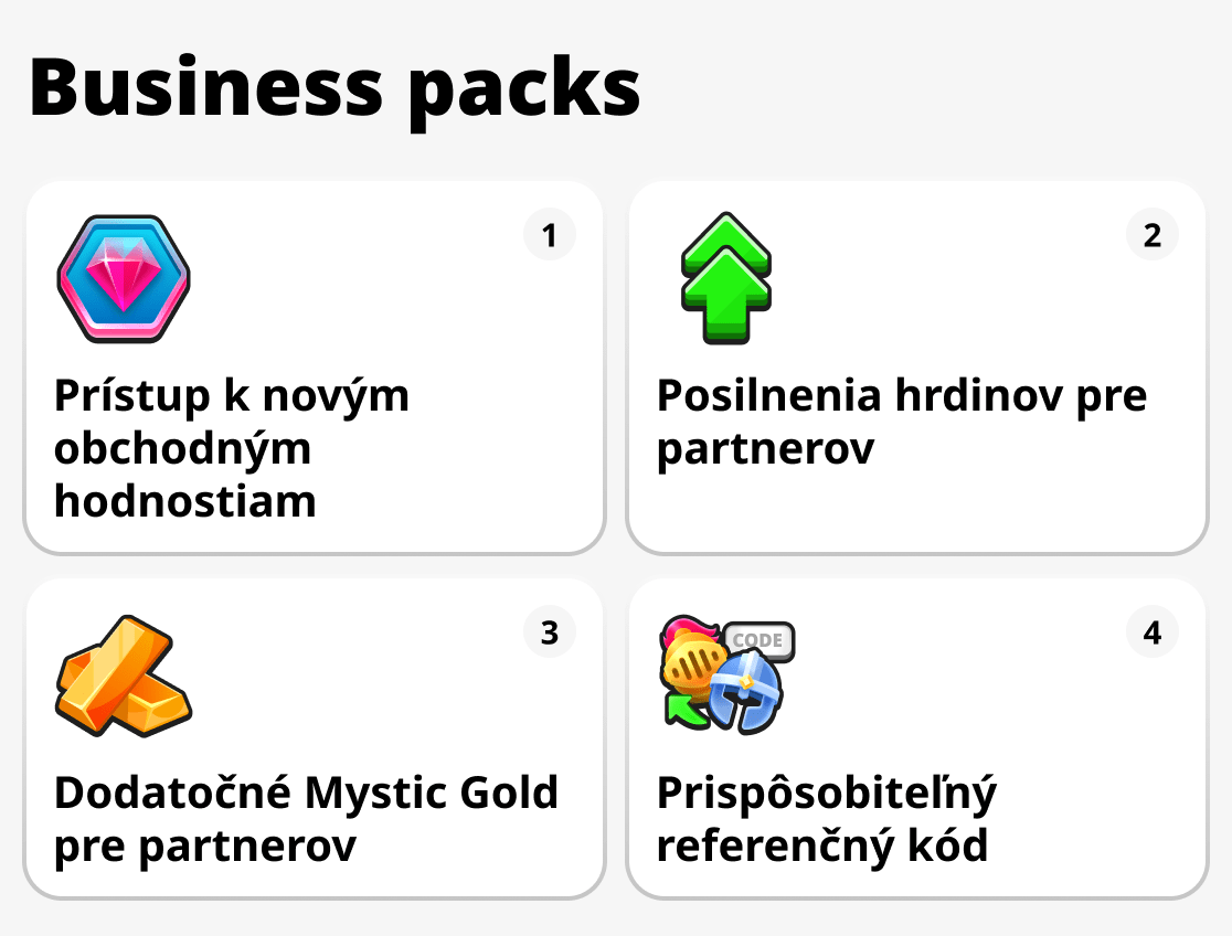 Čo sú business balíčky v Mystique Fusion