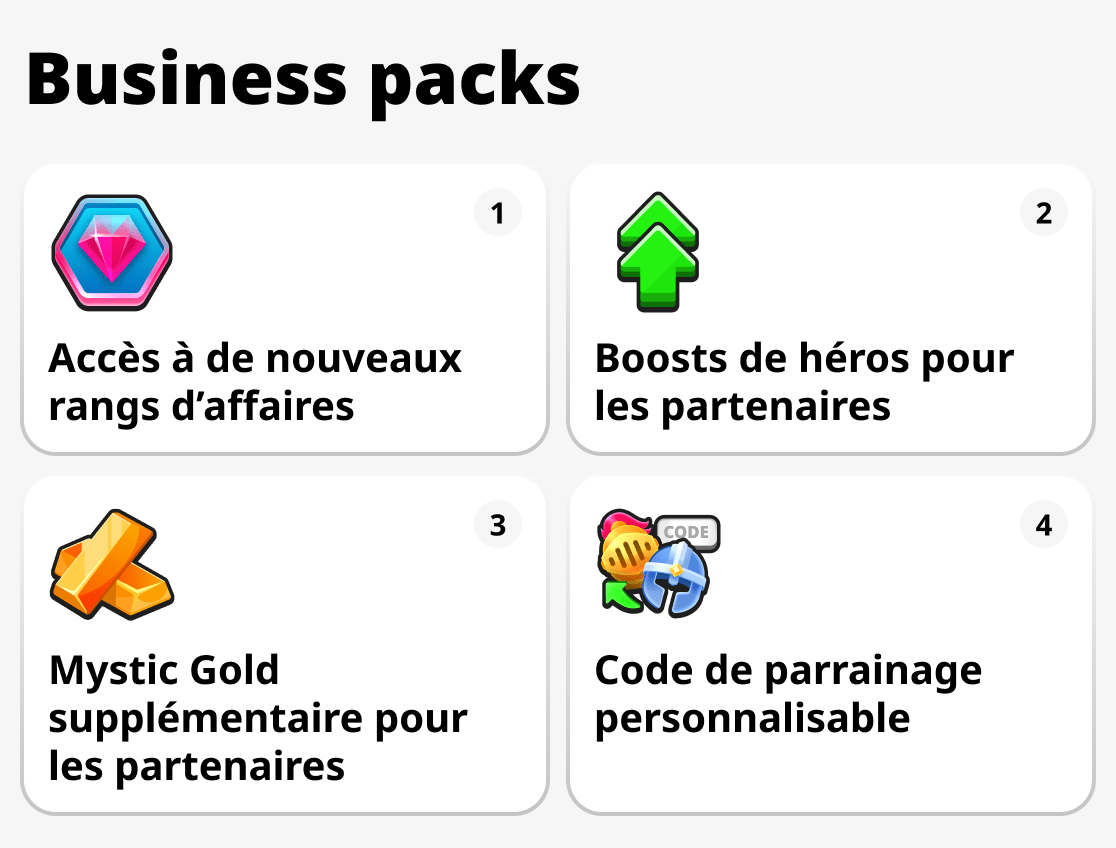 Que sont les packs Business dans Mystique Fusion