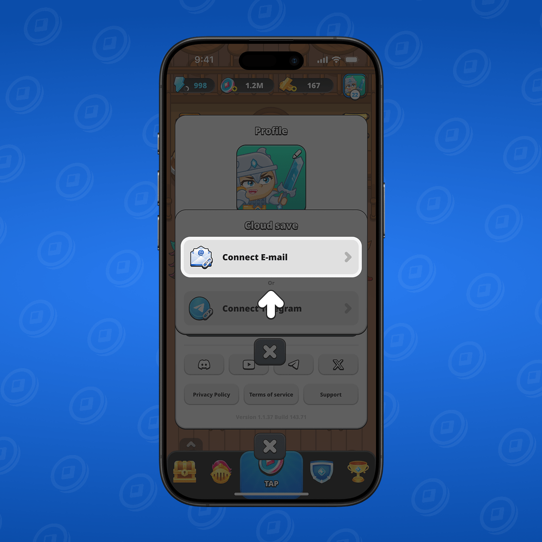 Connect email or Telegram