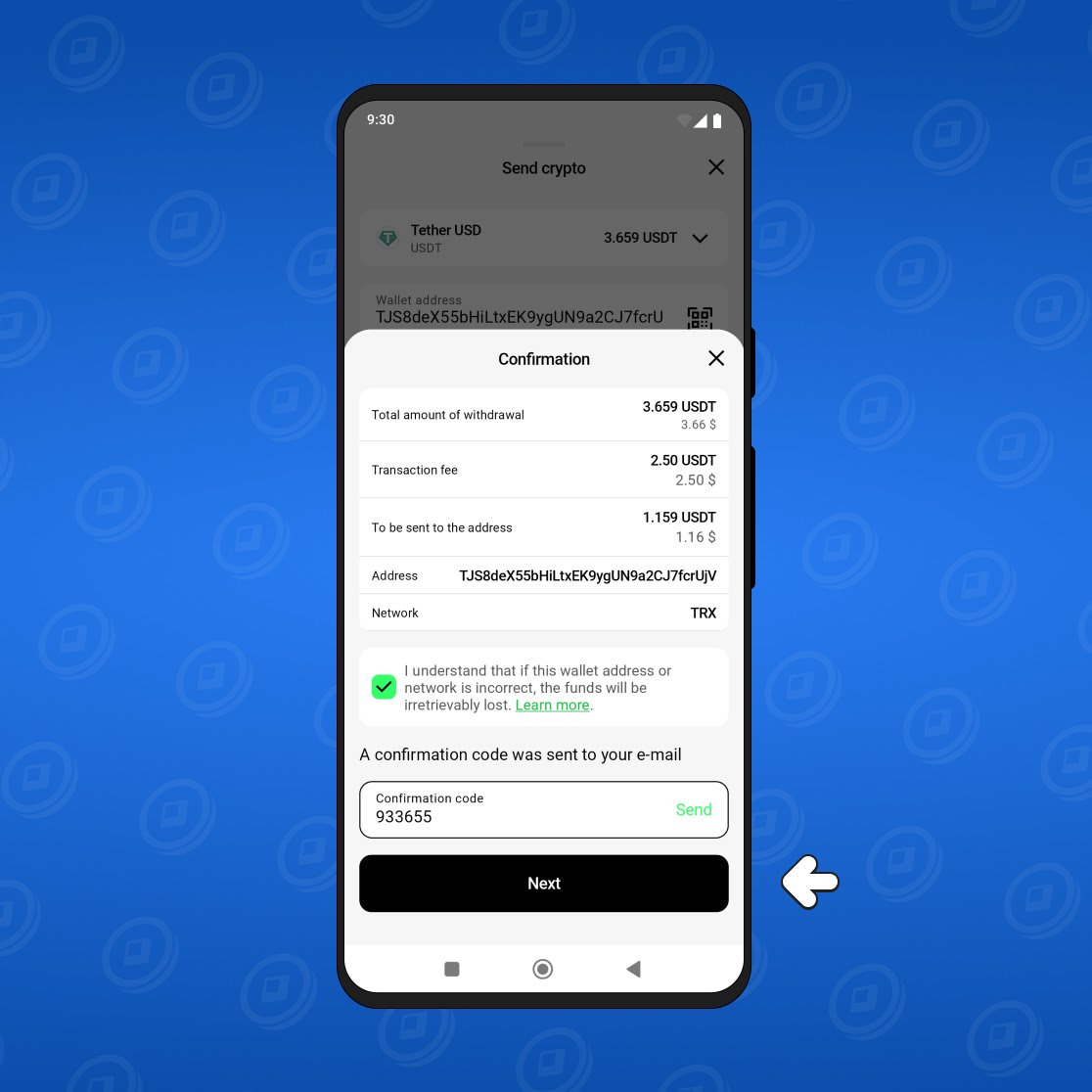 Digite o código de confirmação