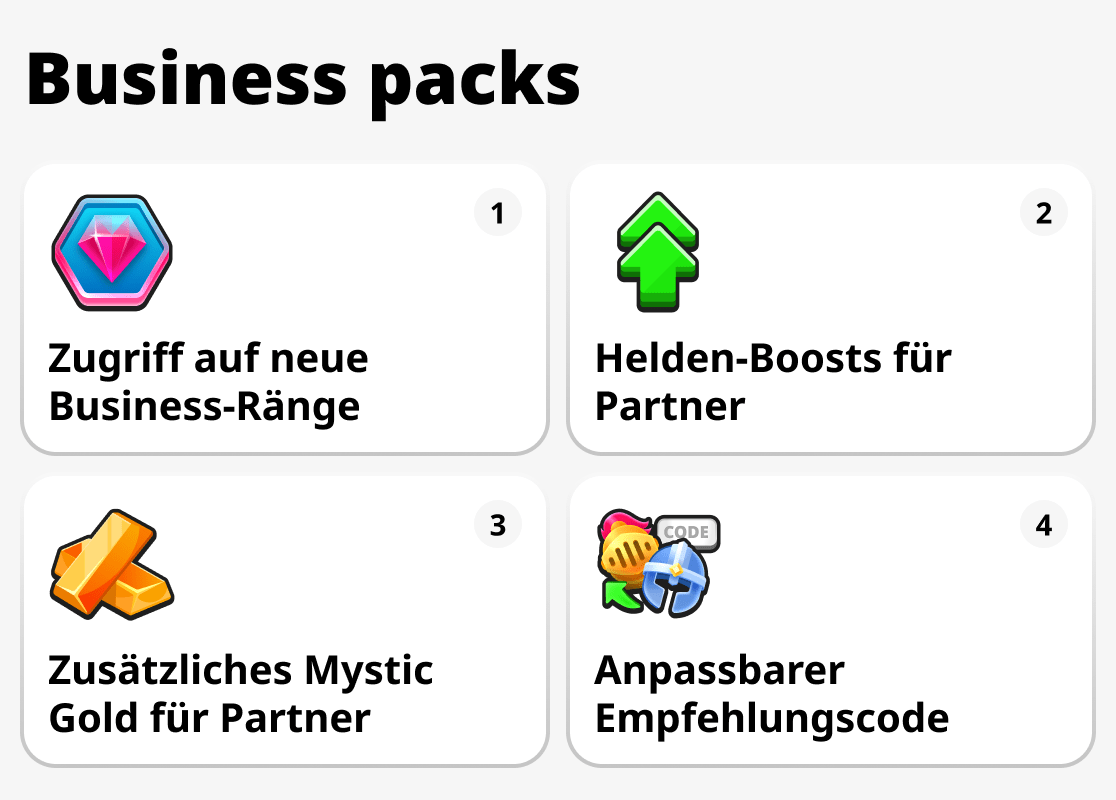 Was sind Business Packs in Mystique Fusion