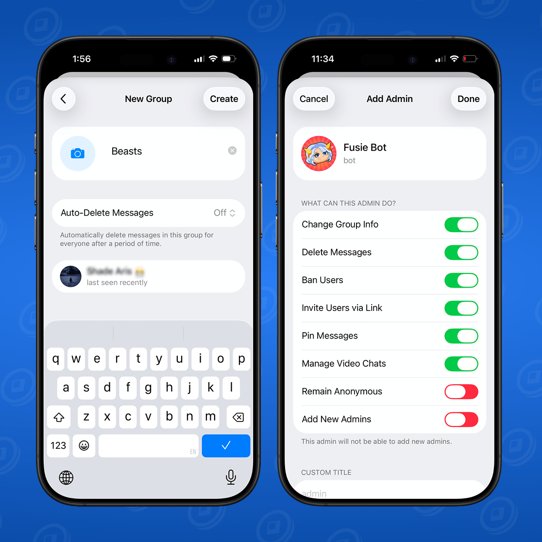 Inställningar för klanchatt i Telegram